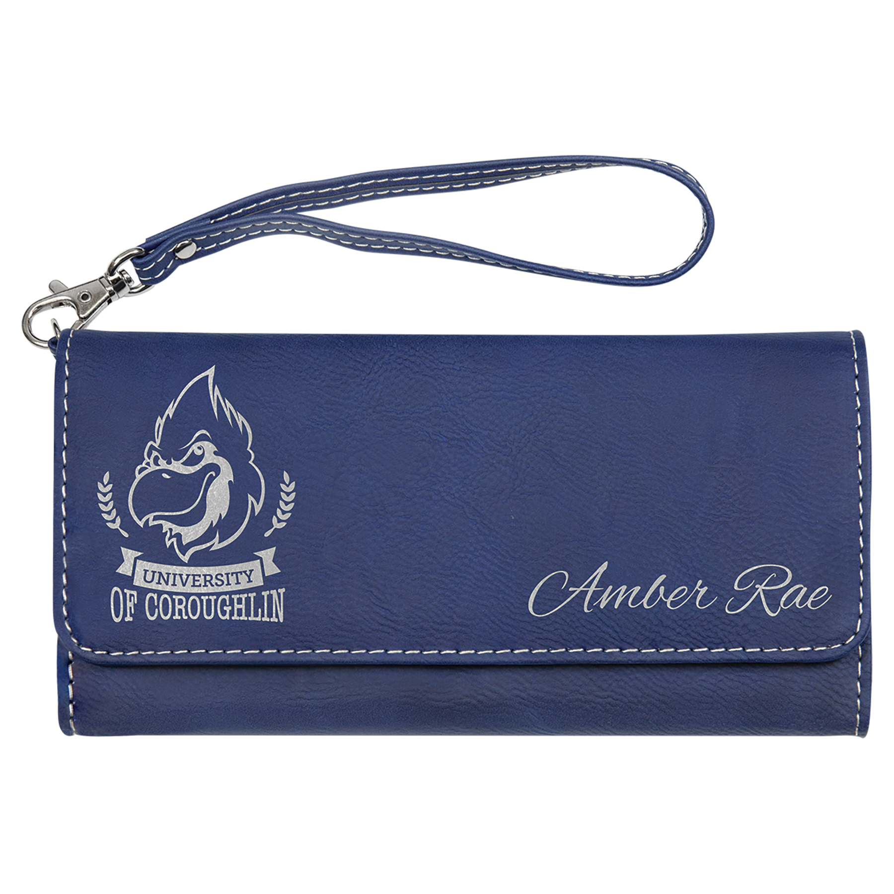 Blue/Silver Leatherette Wallet with Strap
