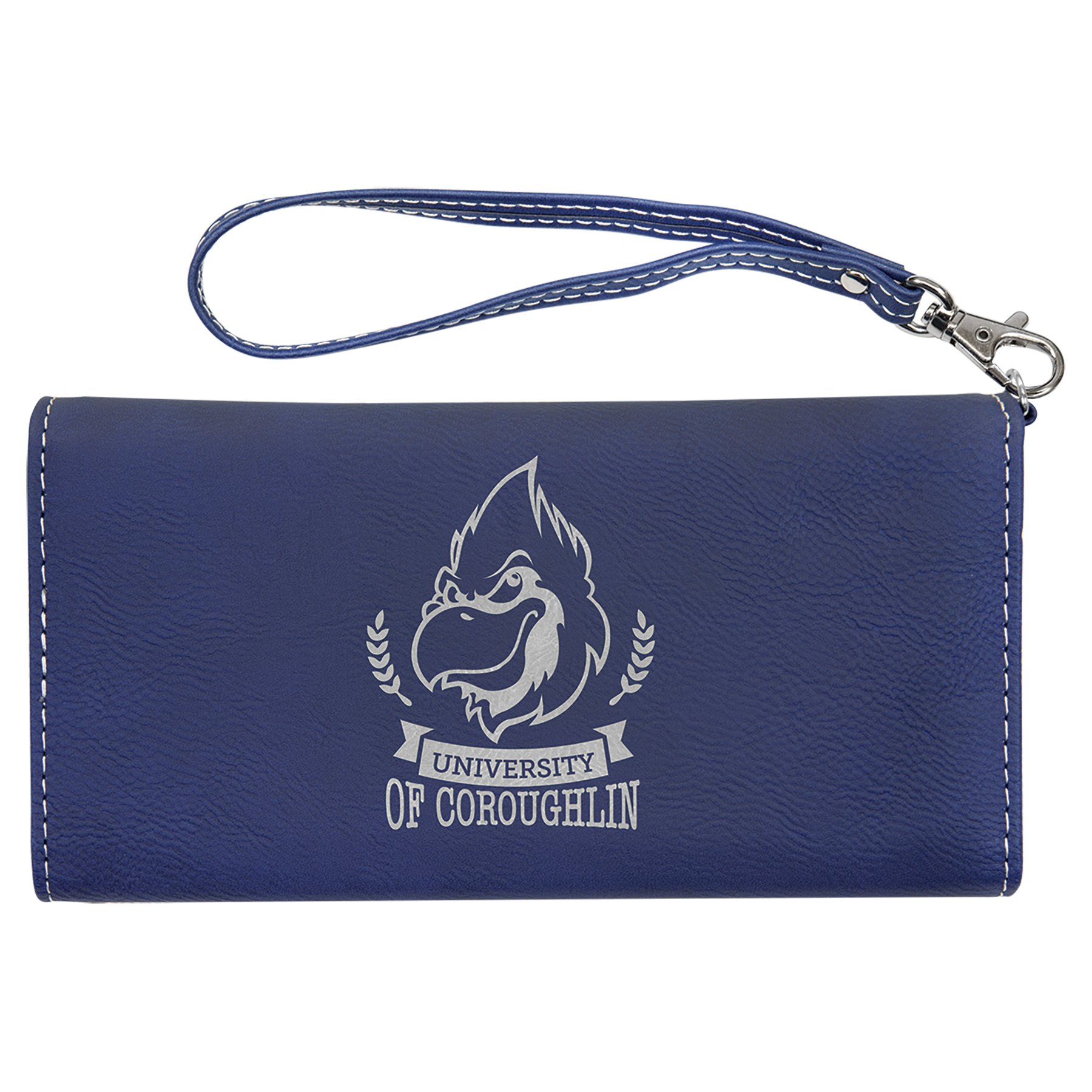Blue/Silver Leatherette Wallet with Strap
