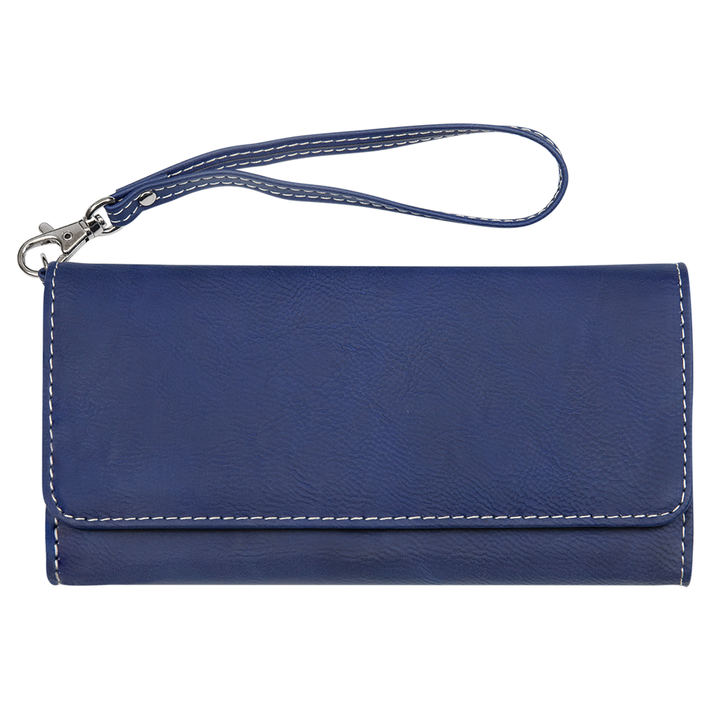 Blue/Silver Leatherette Wallet with Strap