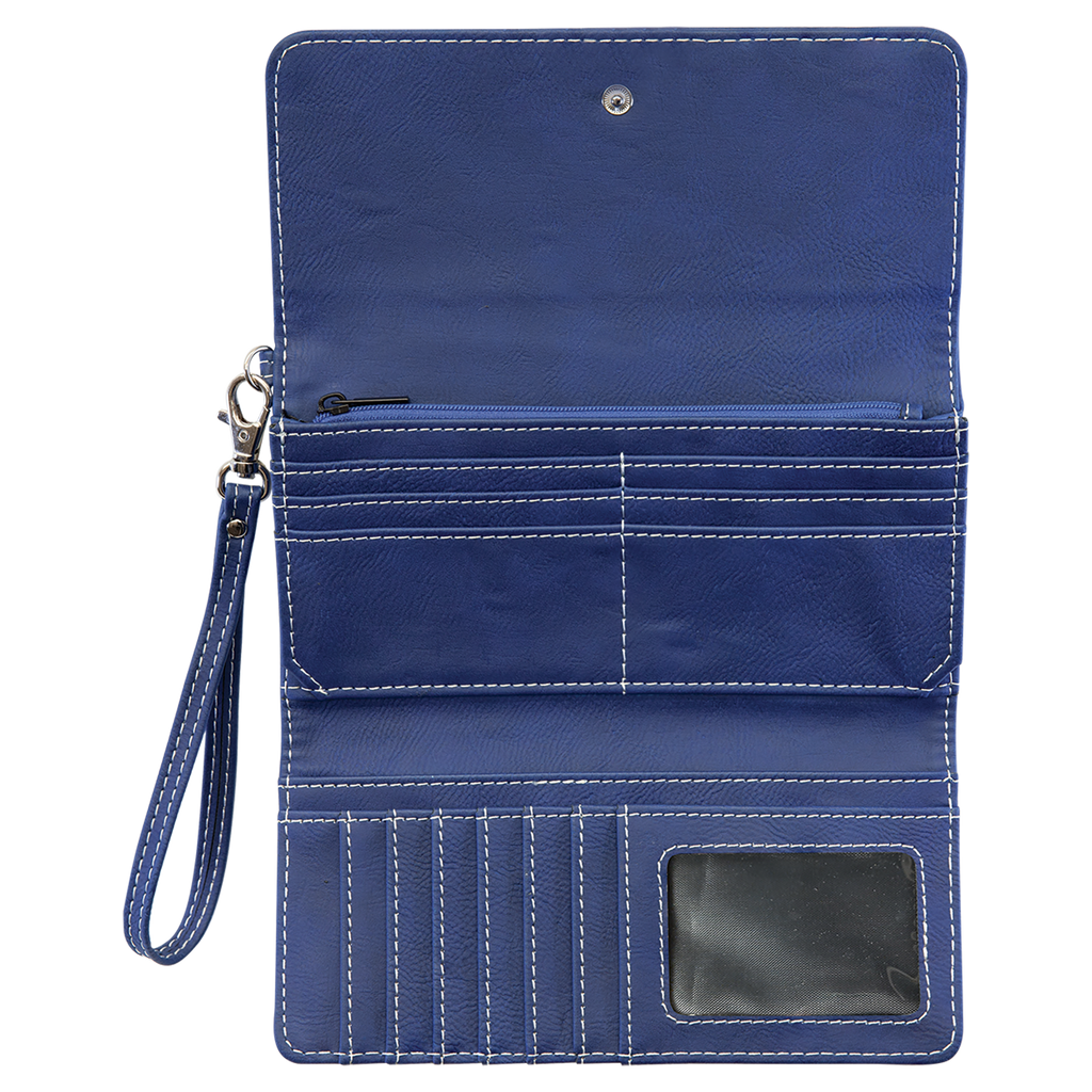 Blue/Silver Leatherette Wallet with Strap