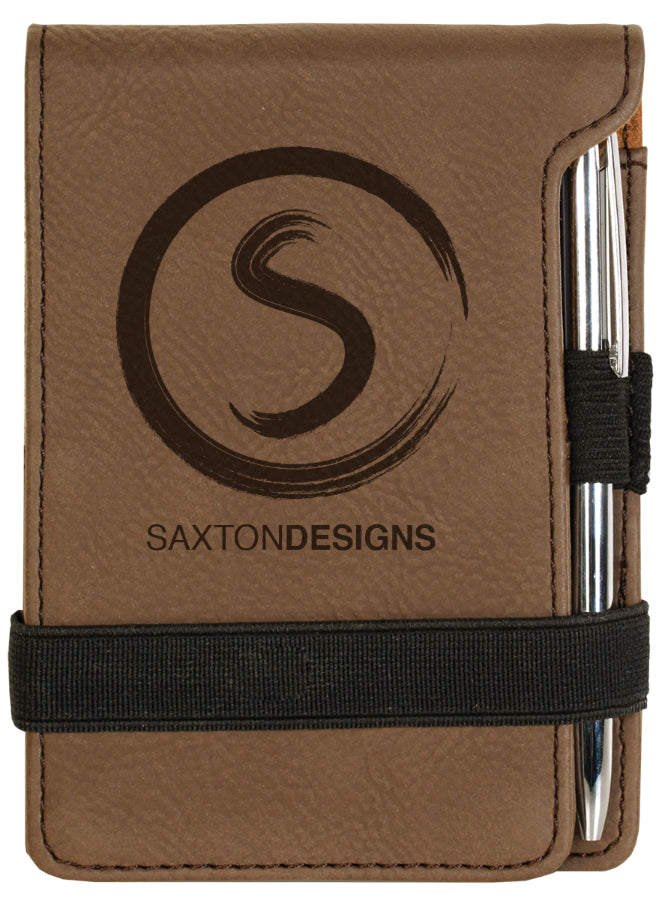 Dark Brown Leatherette Mini Notepad with Pen