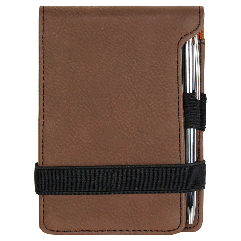 Dark Brown Leatherette Mini Notepad with Pen blank-preview