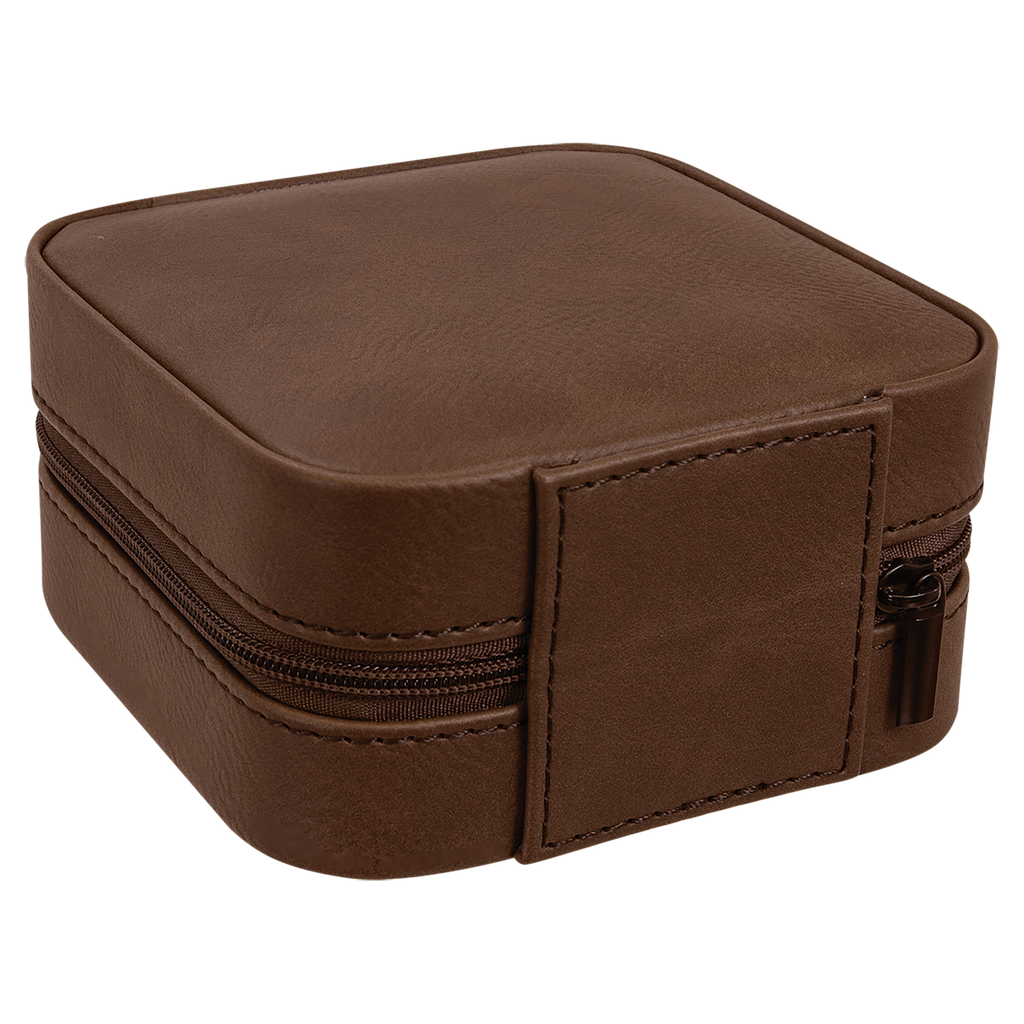 Dark Brown Leatherette Travel Jewelry Box
