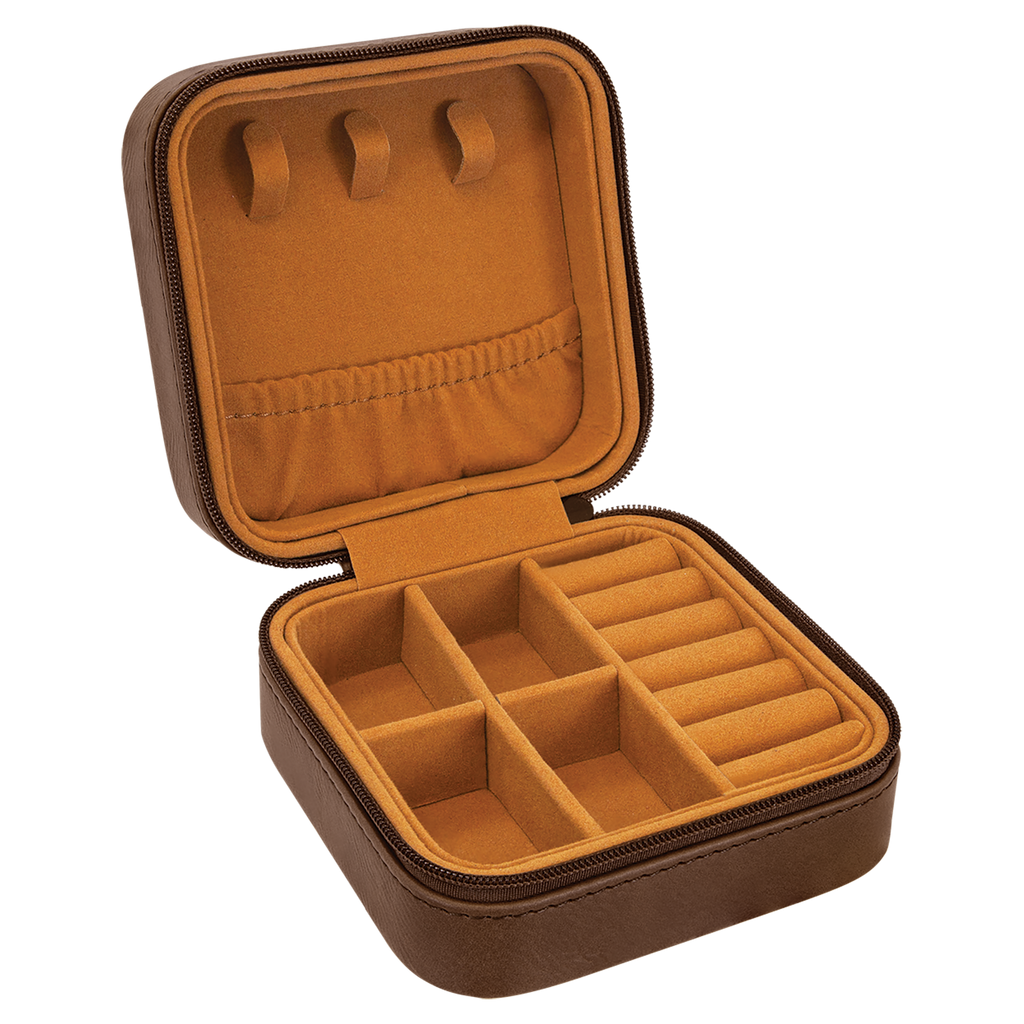 Dark Brown Leatherette Travel Jewelry Box