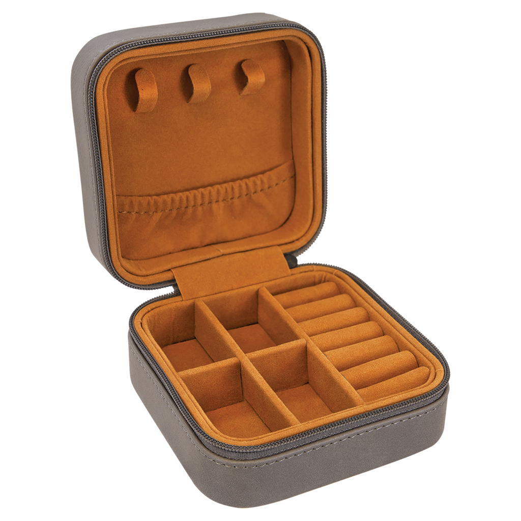Gray Leatherette Travel Jewelry Box