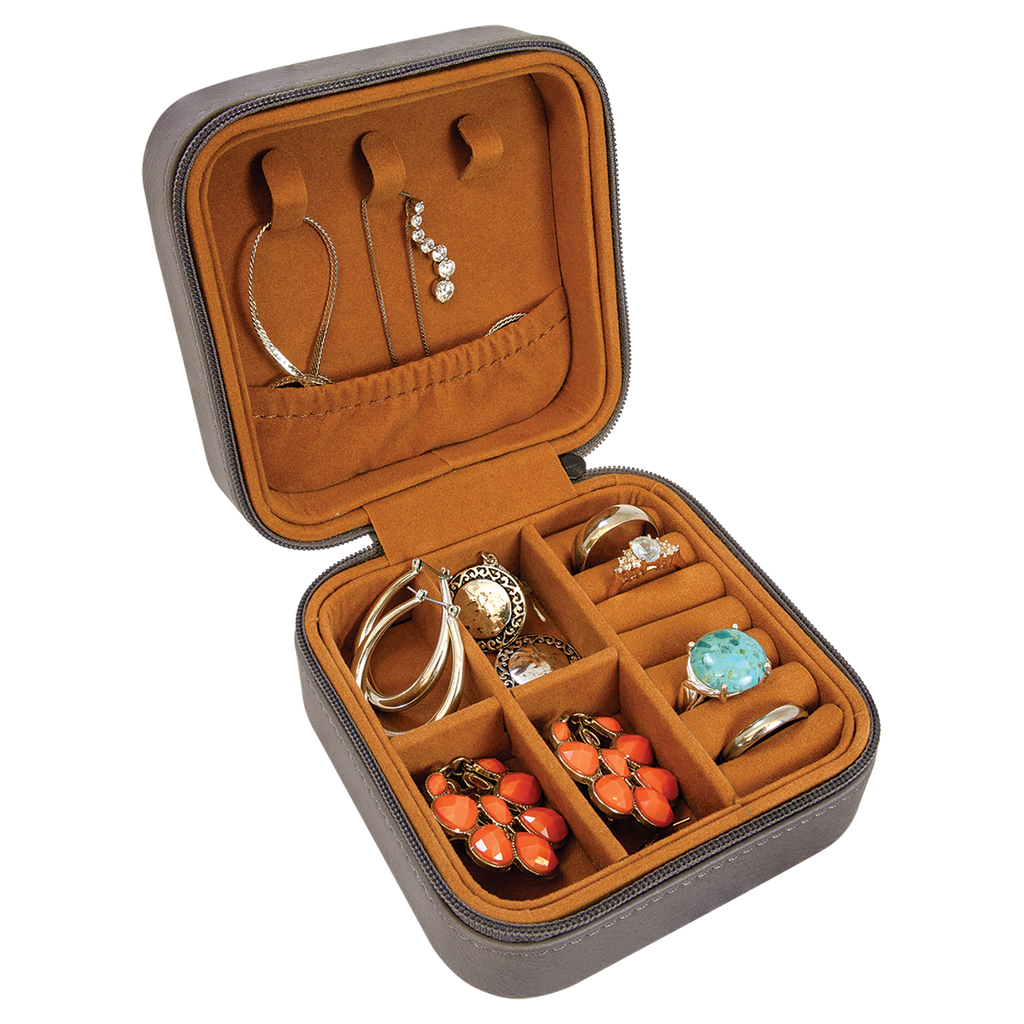 Gray Leatherette Travel Jewelry Box