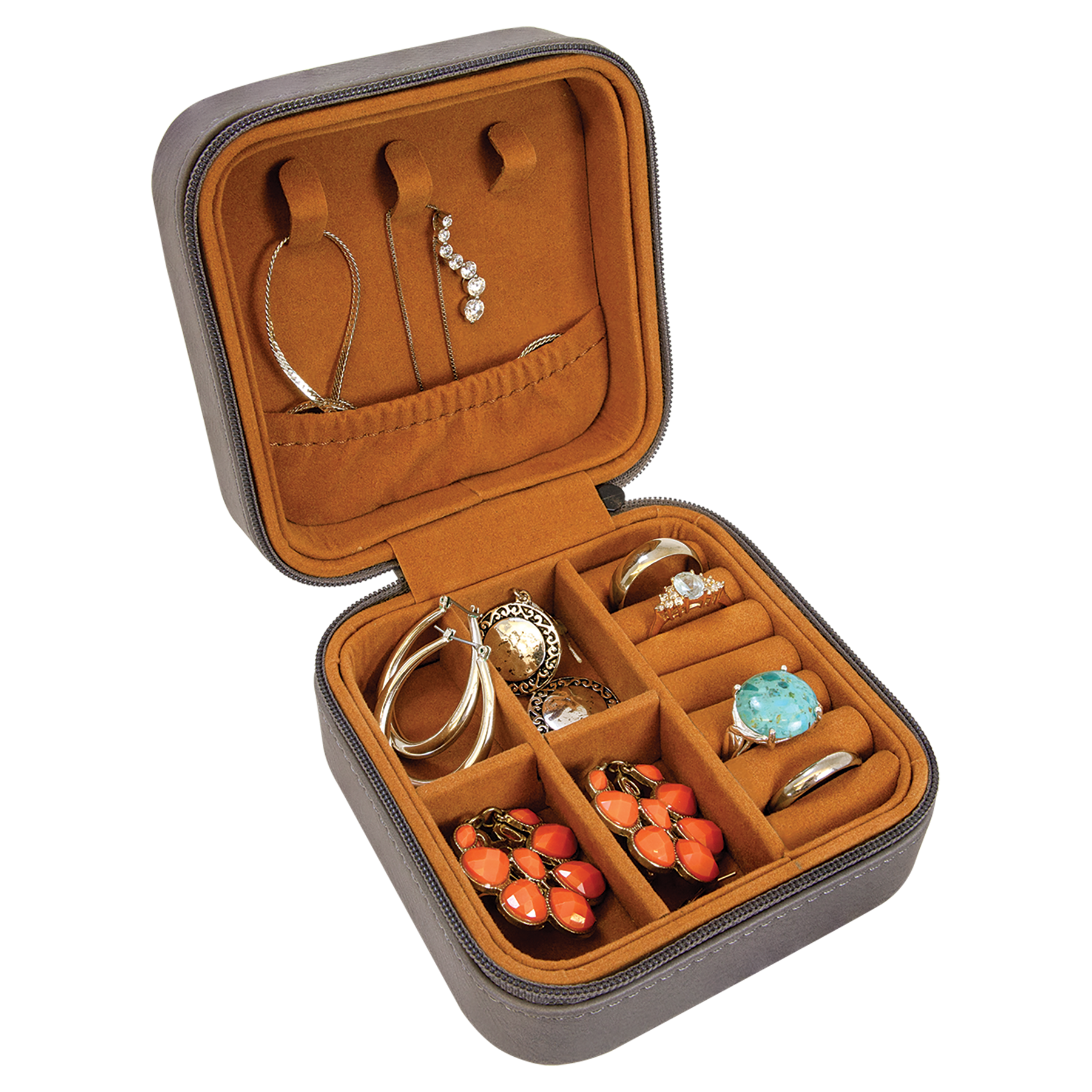 Gray Leatherette Travel Jewelry Box