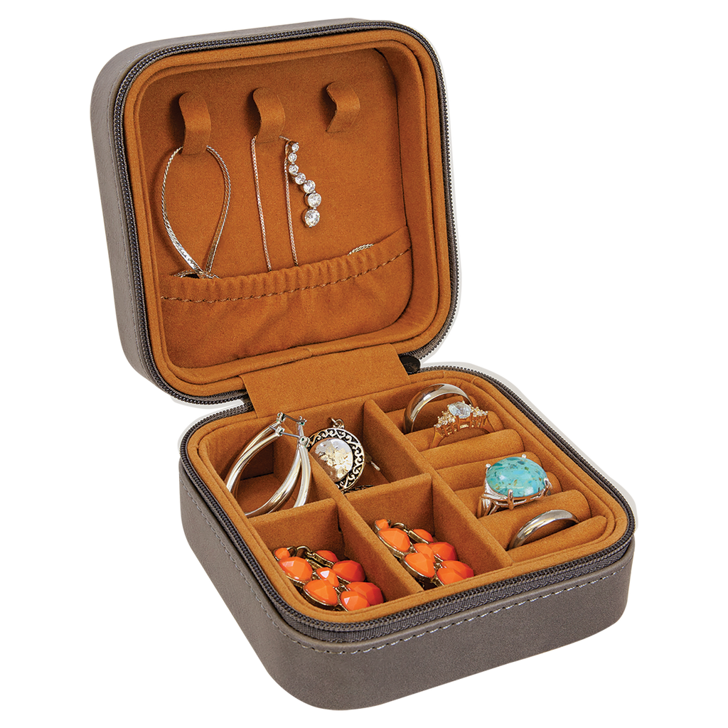 Gray Leatherette Travel Jewelry Box