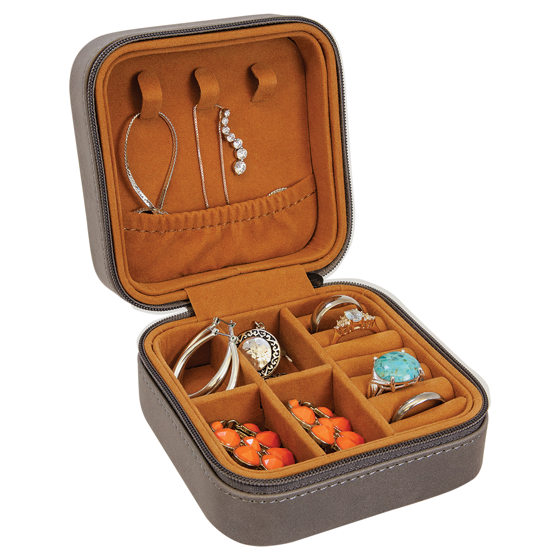 Gray Leatherette Travel Jewelry Box