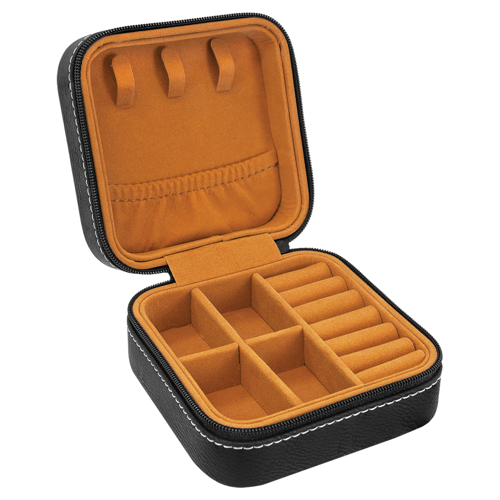 Black/Silver Leatherette Travel Jewelry Box