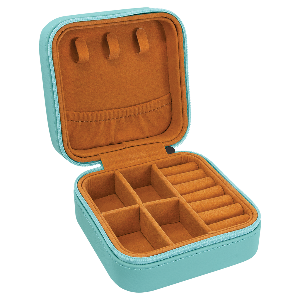 Teal Leatherette Travel Jewelry Box
