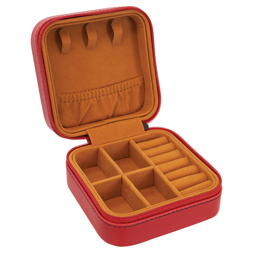 Red Leatherette Travel Jewelry Box