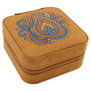 Light Brown Leatherette Travel Jewelry Box