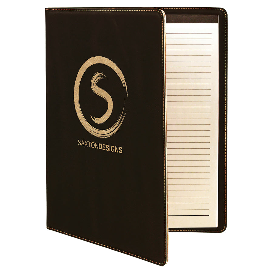 Black/Gold Leatherette Portfolio with Notepad