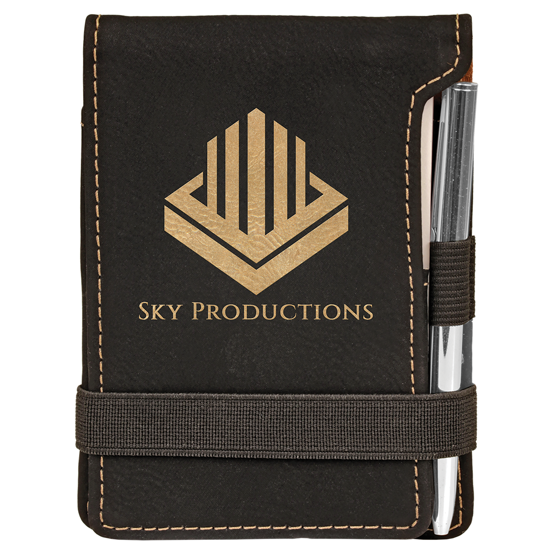 Black/Gold Leatherette Mini Notepad with Pen