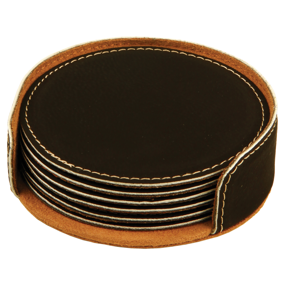 Black/Gold Round Leatherette 6-Coaster Set preview