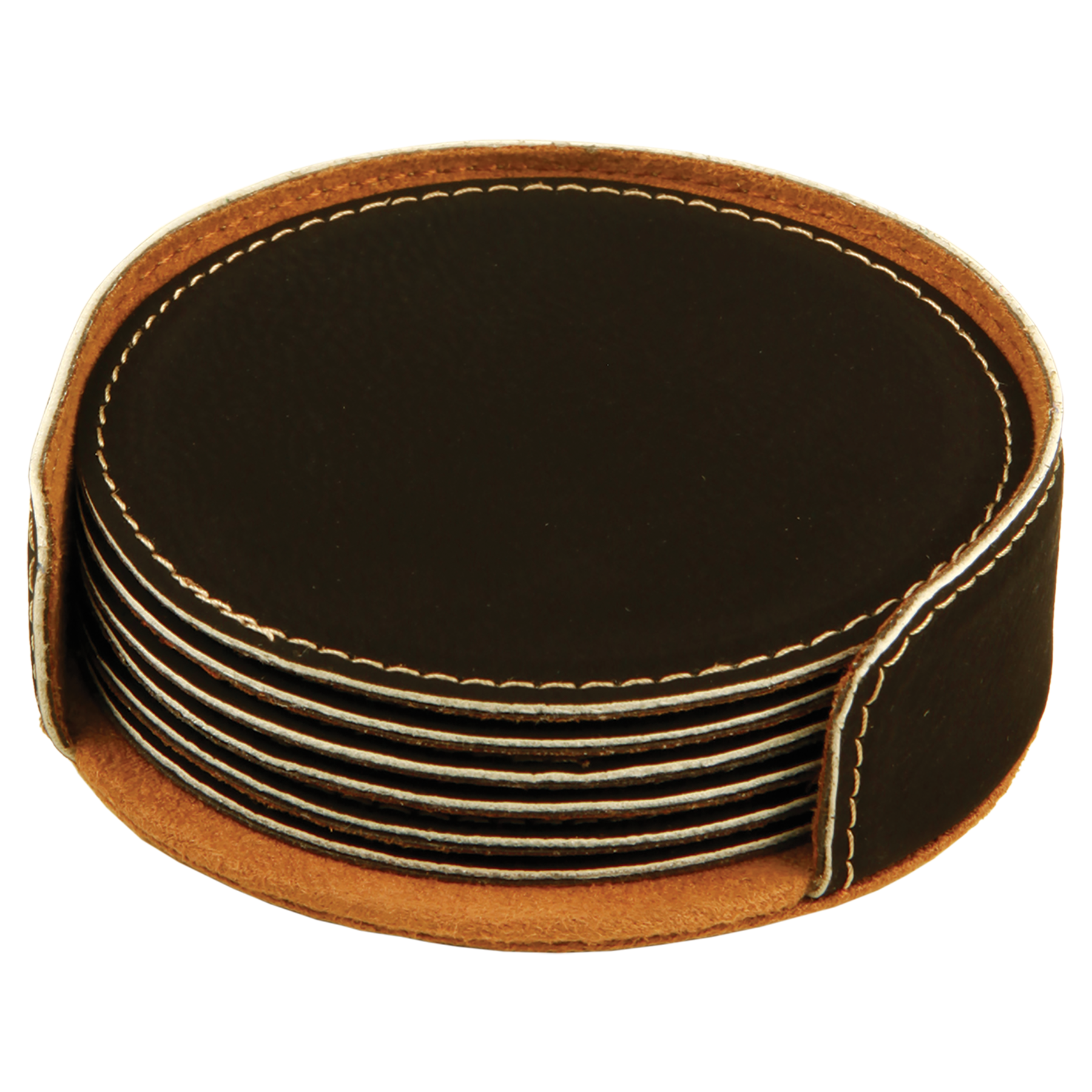 Black/Gold Round Leatherette 6-Coaster Set blank-preview