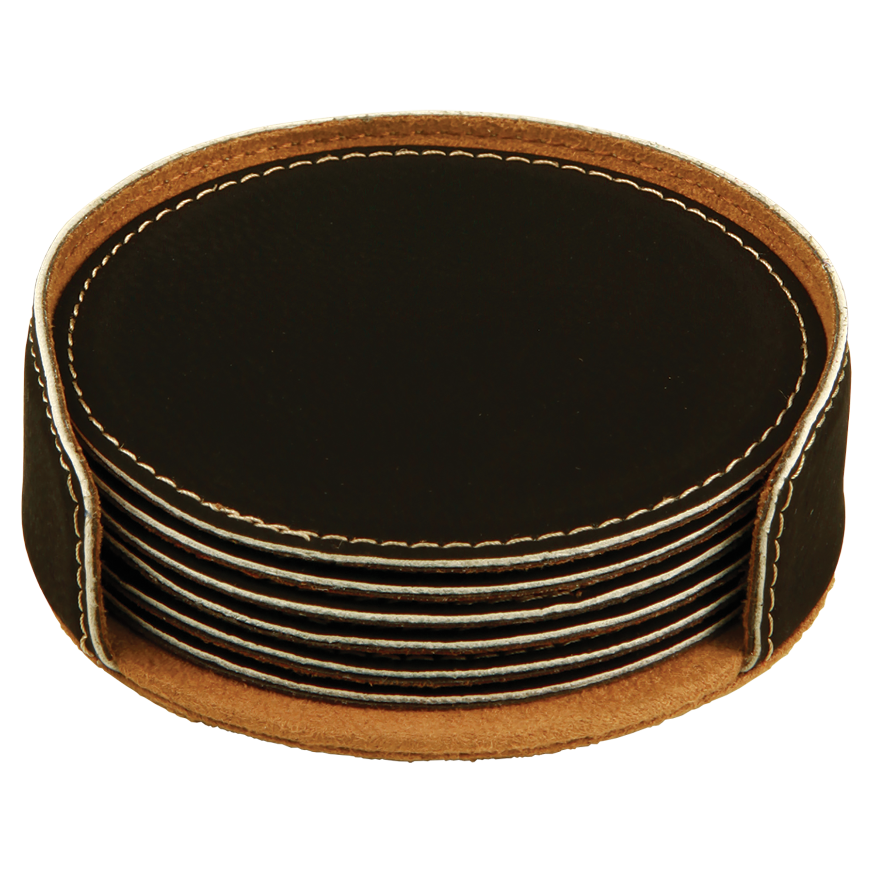 Black/Gold Round Leatherette 6-Coaster Set