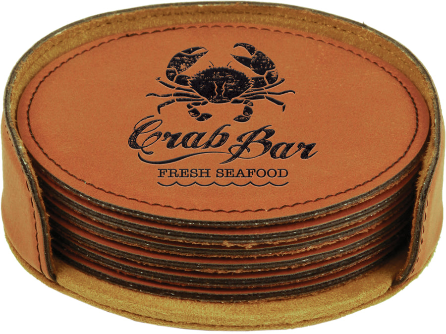 Rawhide Round Leatherette 6-Coaster Set