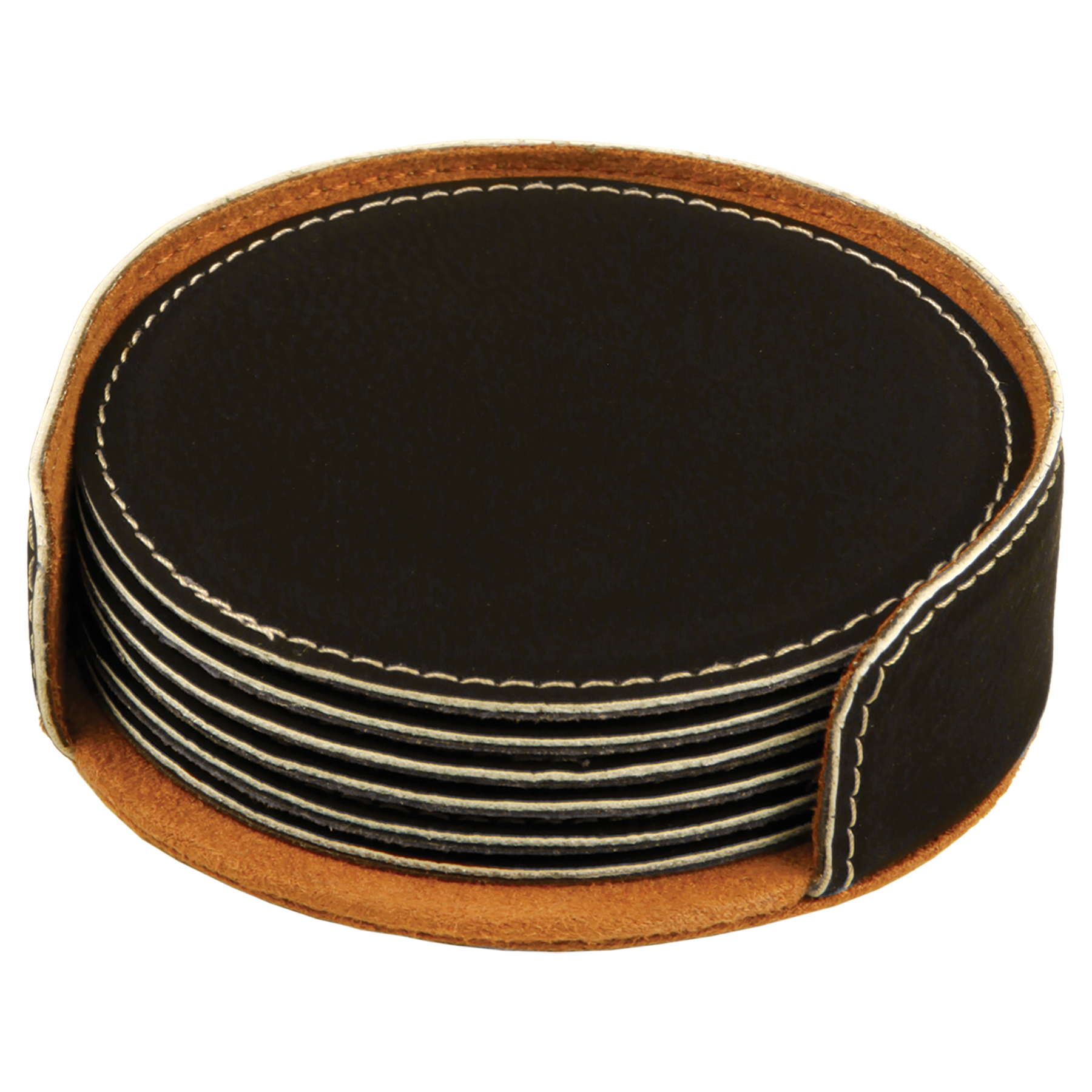Black/Silver Round Leatherette 6-Coaster Set blank-preview