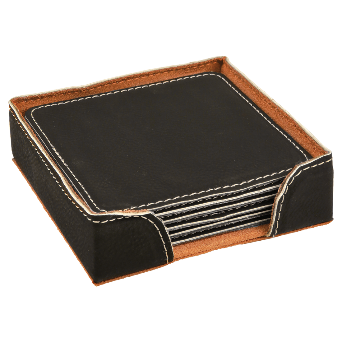 Black/Silver Square Leatherette 6-Coaster Set preview