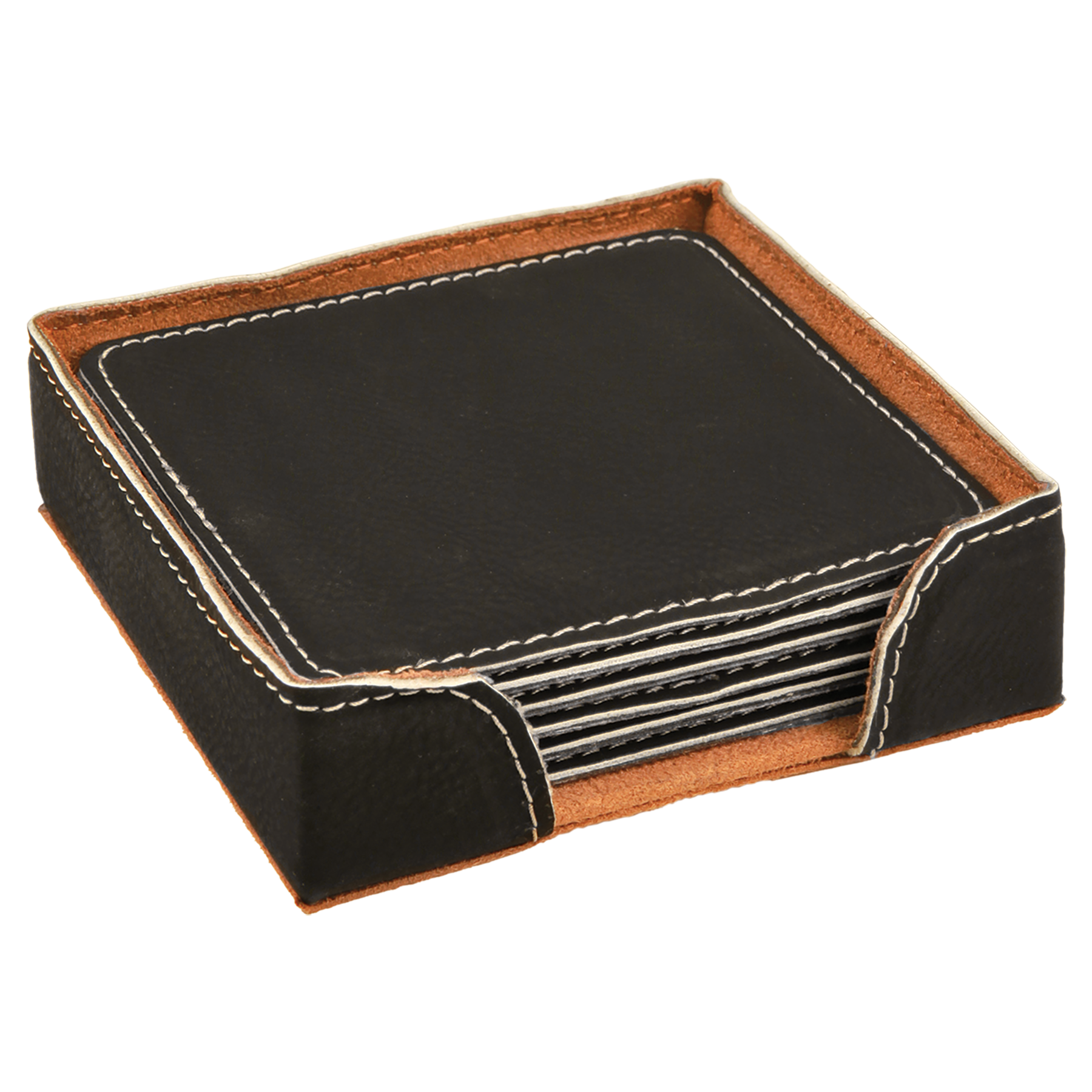Black/Silver Square Leatherette 6-Coaster Set blank-preview