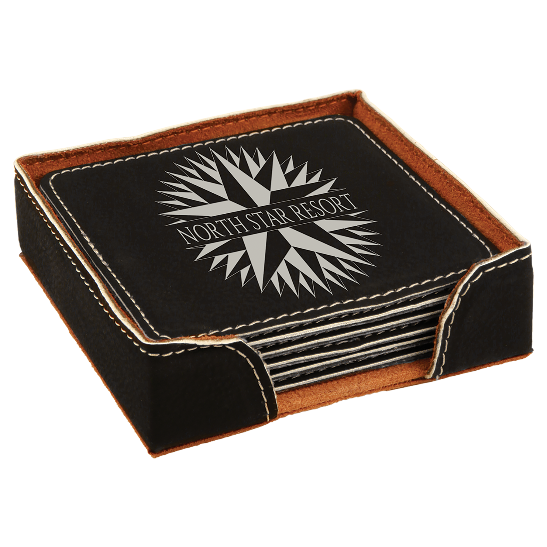 Black/Silver Square Leatherette 6-Coaster Set