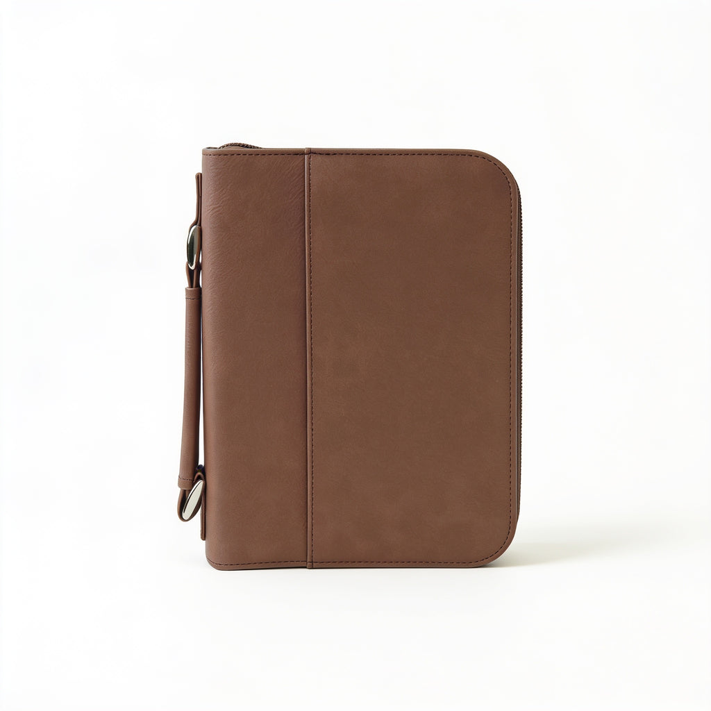 Dark Brown Leatherette Book/Bible Cover with Zipper blank-preview-flat