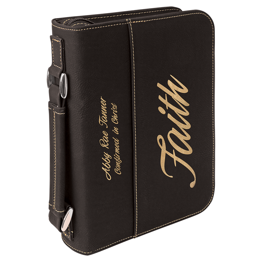 Black/Gold Leatherette Book/Bible Cover with Zipper