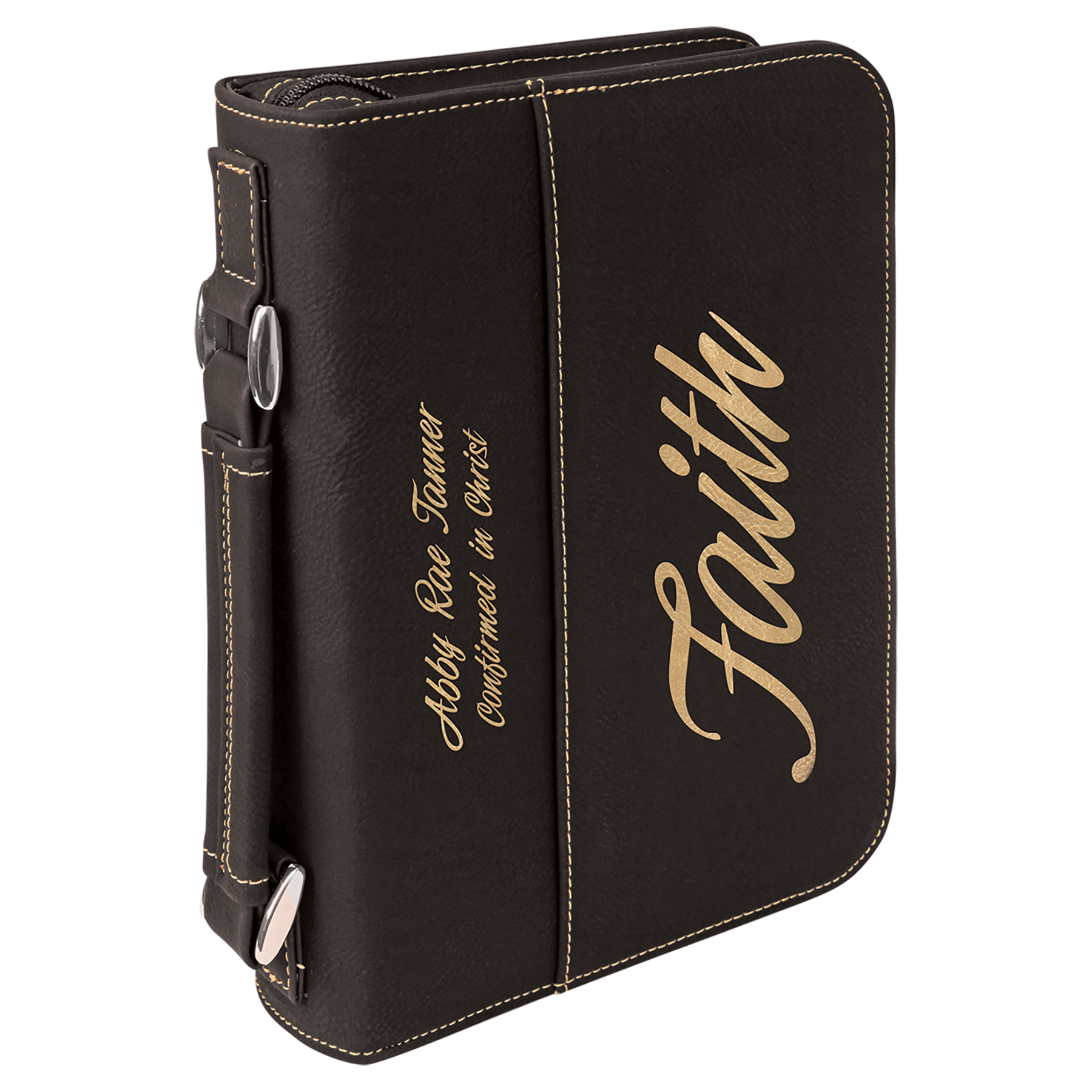 Black/Gold Leatherette Book/Bible Cover with Zipper