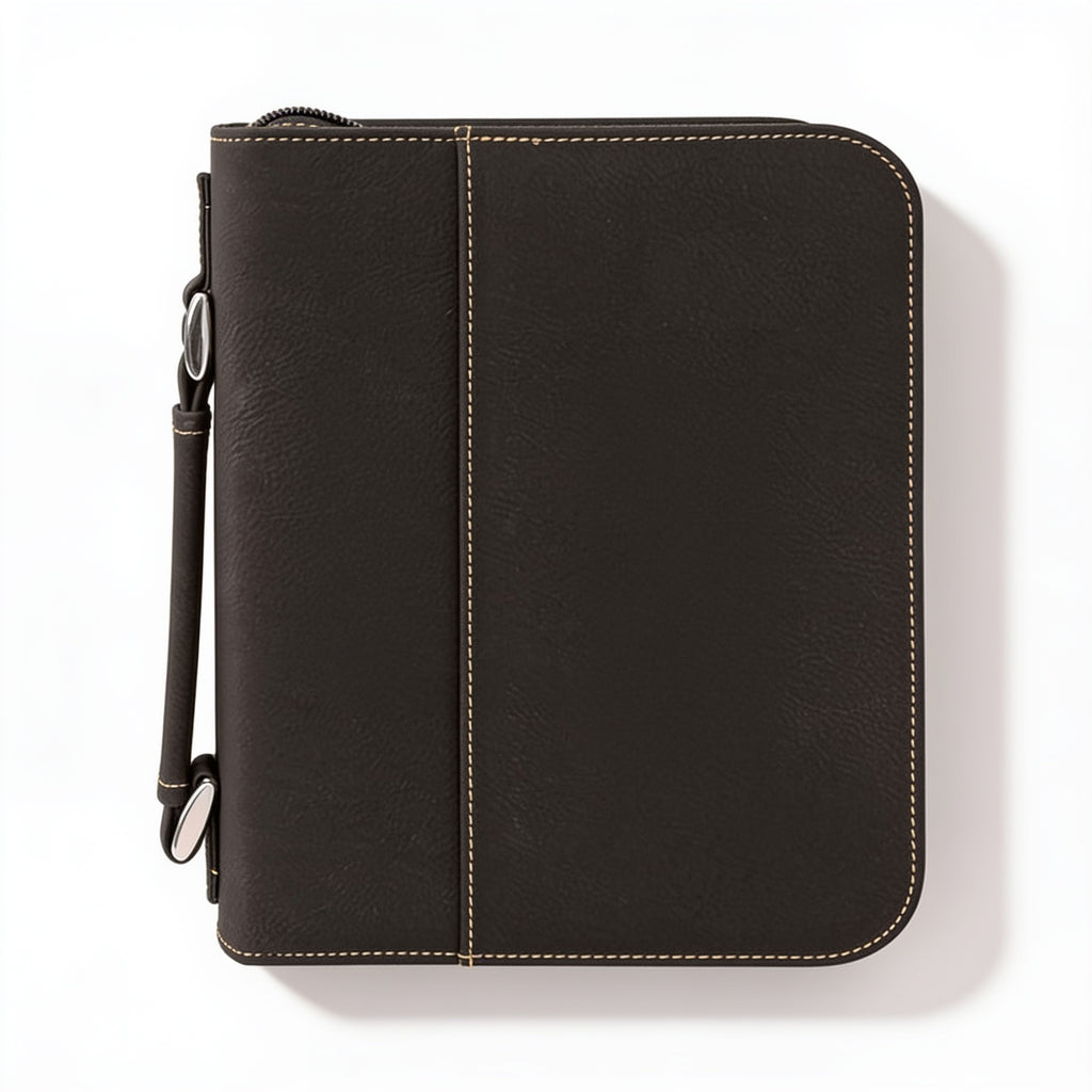 Black/Gold Leatherette Book/Bible Cover with Zipper blank-preview-flat