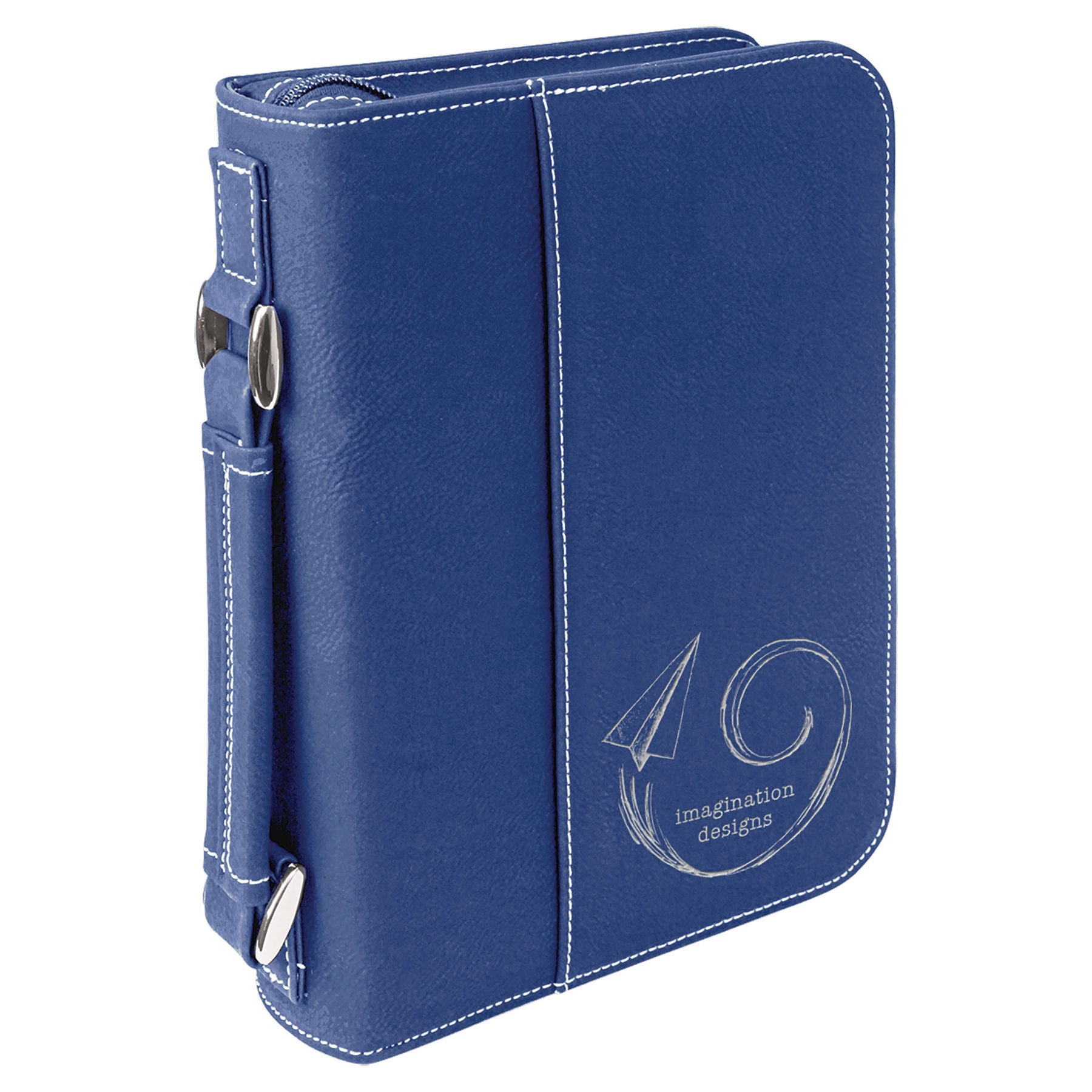 Blue/Silver Leatherette Book/Bible Cover with Zipper