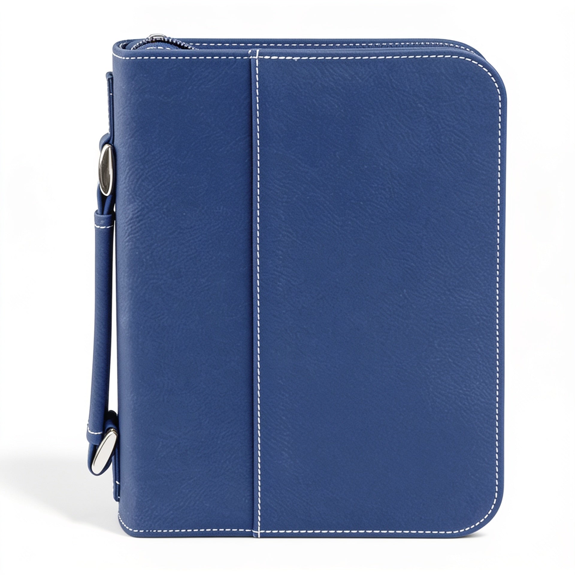 Blue/Silver Leatherette Book/Bible Cover with Zipper blank-preview-flat