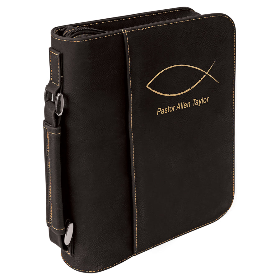 Black/Gold Leatherette Book/Bible Cover with Zipper