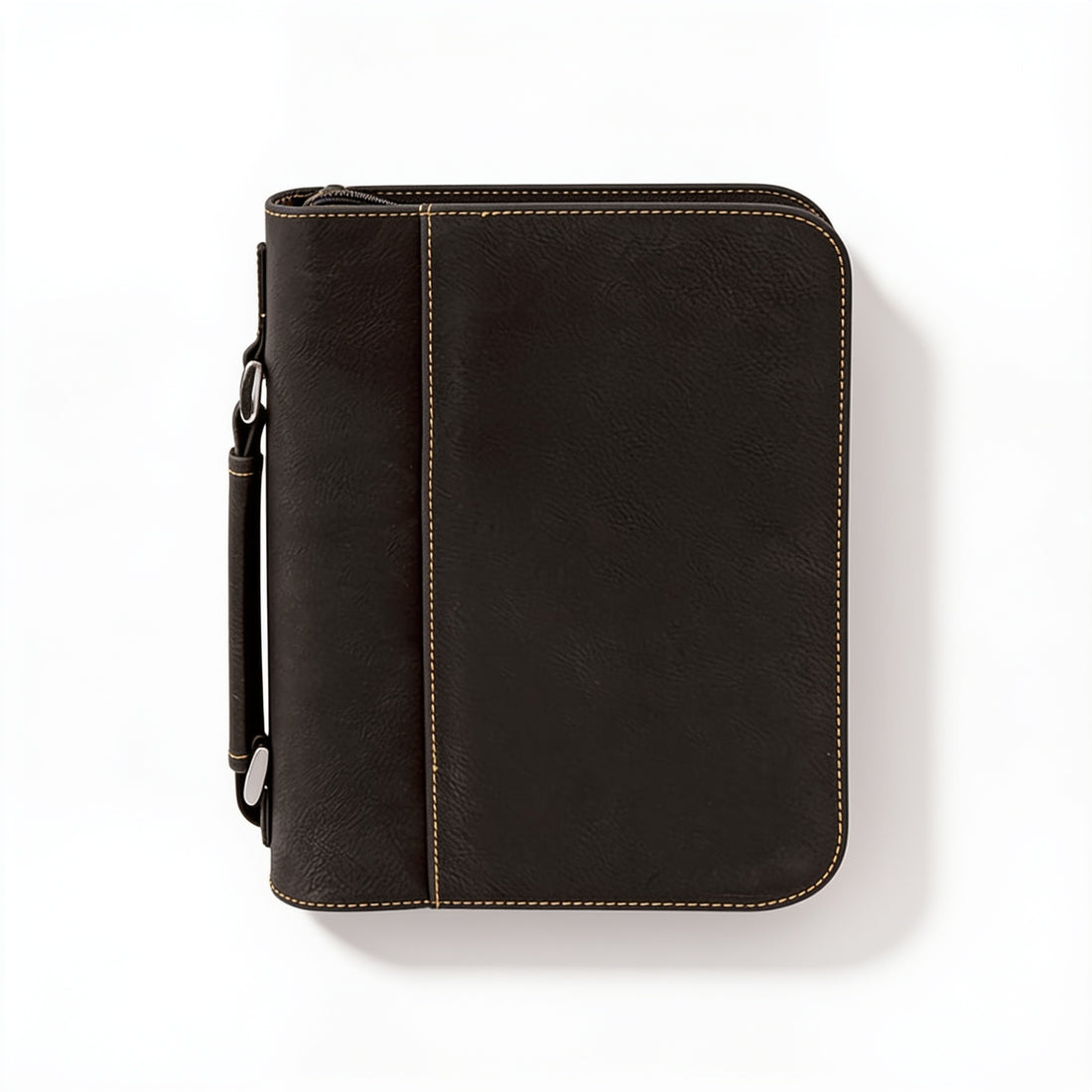 Leatherette Book/Bible Cover with Handle & Zipper – Black/Gold / Large preview