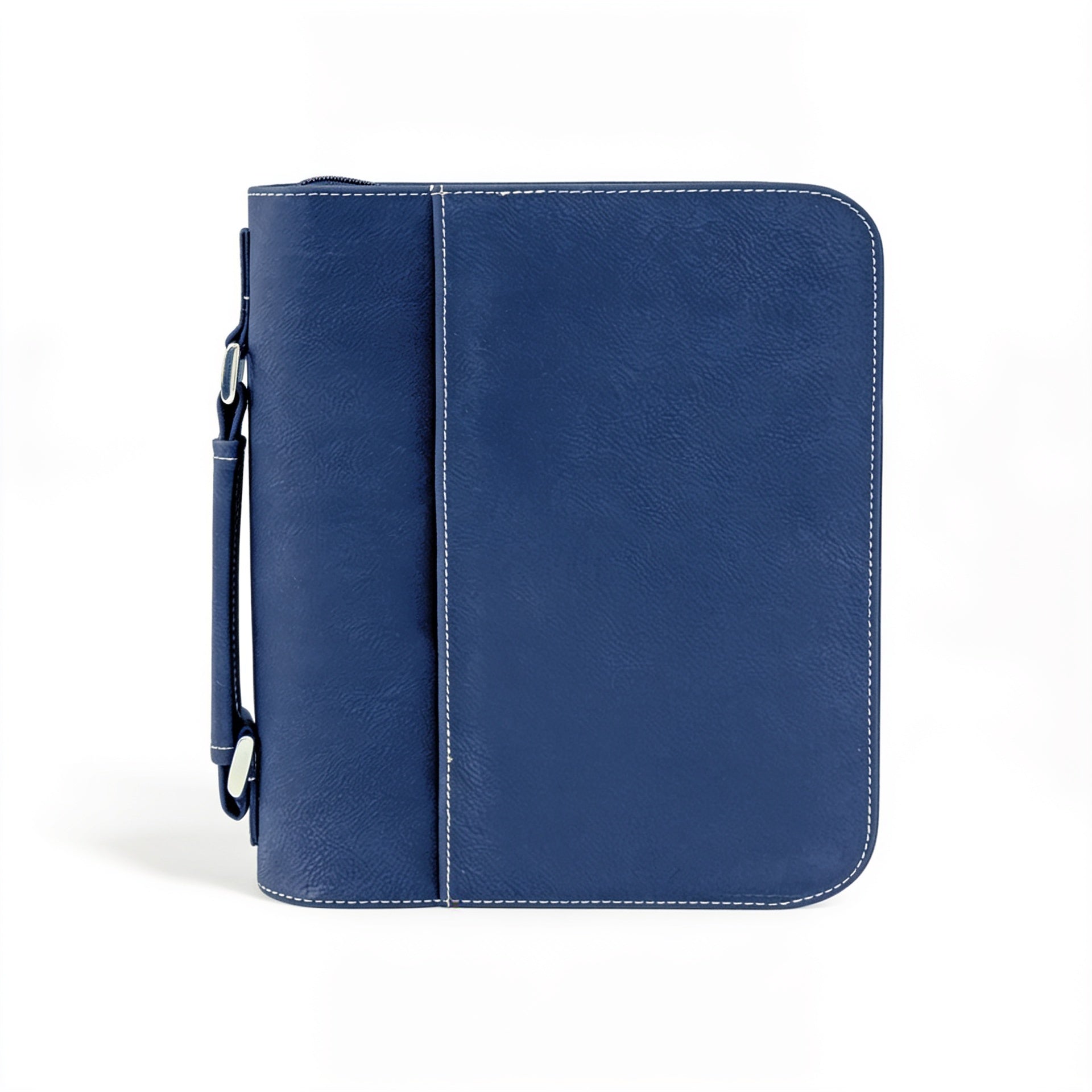 Blue/Silver Leatherette Book/Bible Cover with Zipper blank-preview-flat