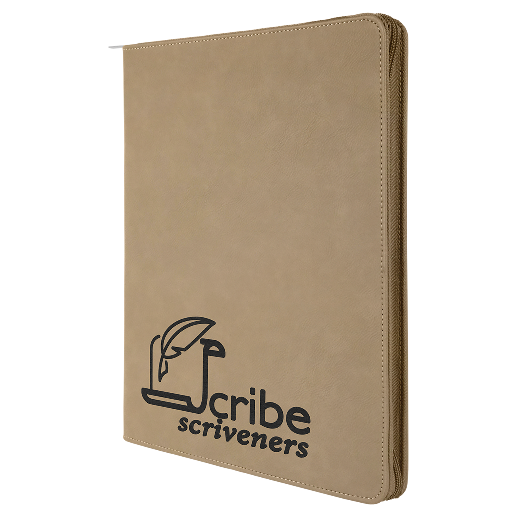 Light Brown Leatherette Portfolio with Zipper and Notepad
