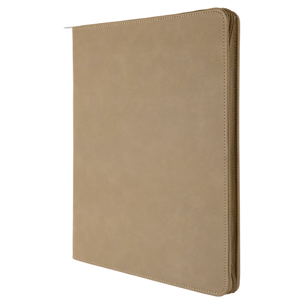 Light Brown Leatherette Portfolio with Zipper and Notepad blank-preview