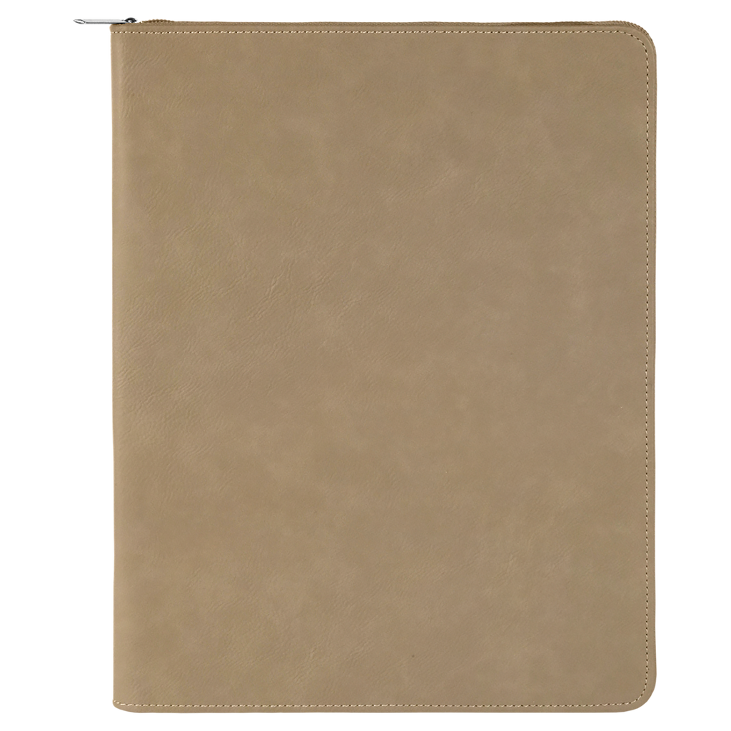 Light Brown Leatherette Portfolio with Zipper and Notepad