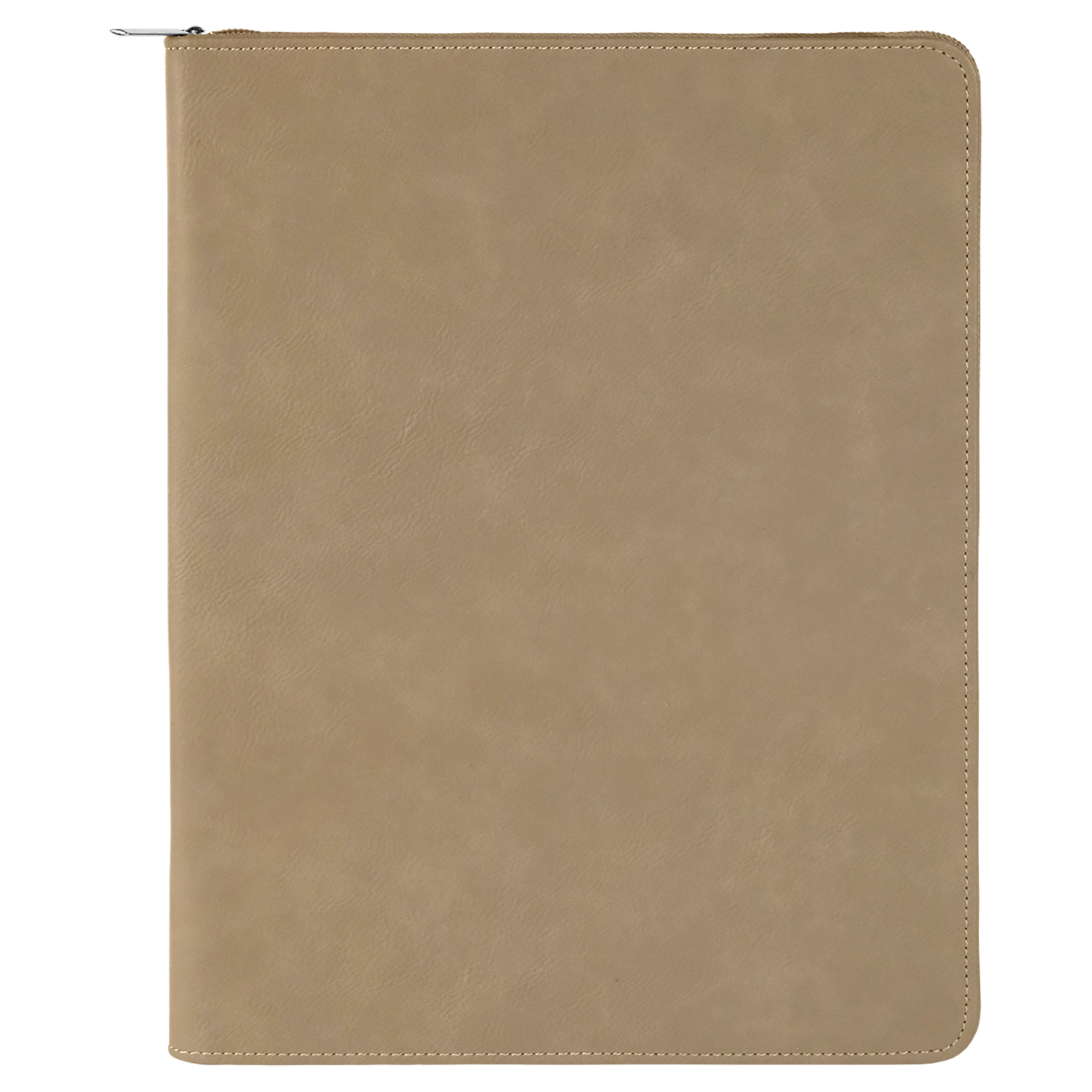 Light Brown Leatherette Portfolio with Zipper and Notepad