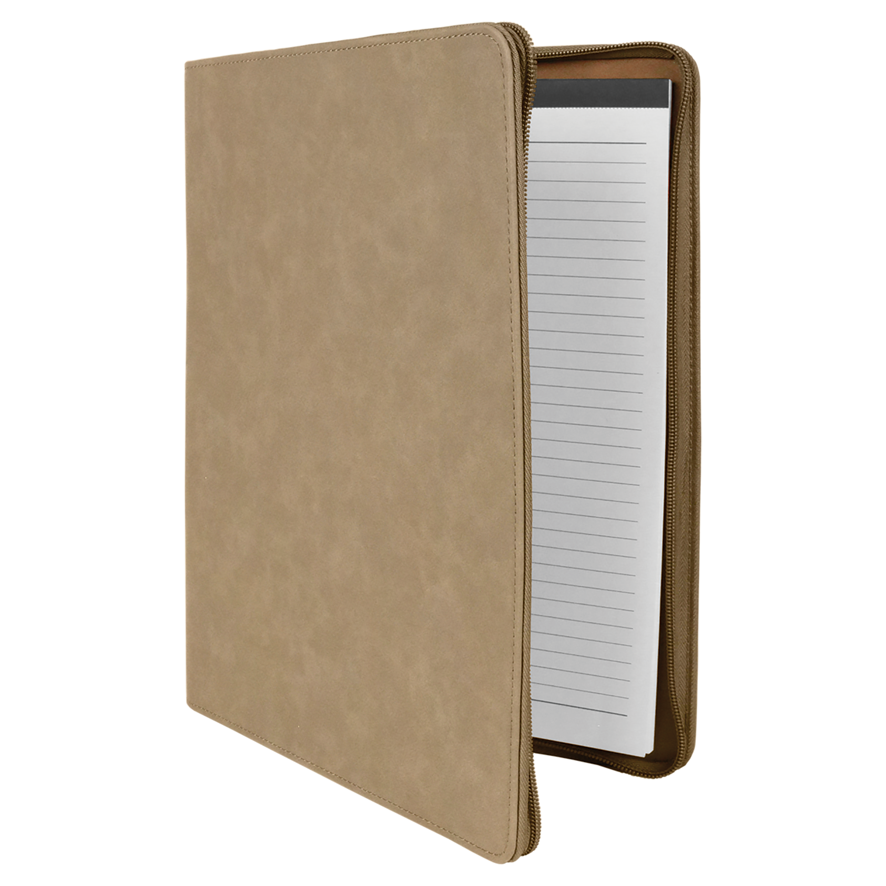 Light Brown Leatherette Portfolio with Zipper and Notepad