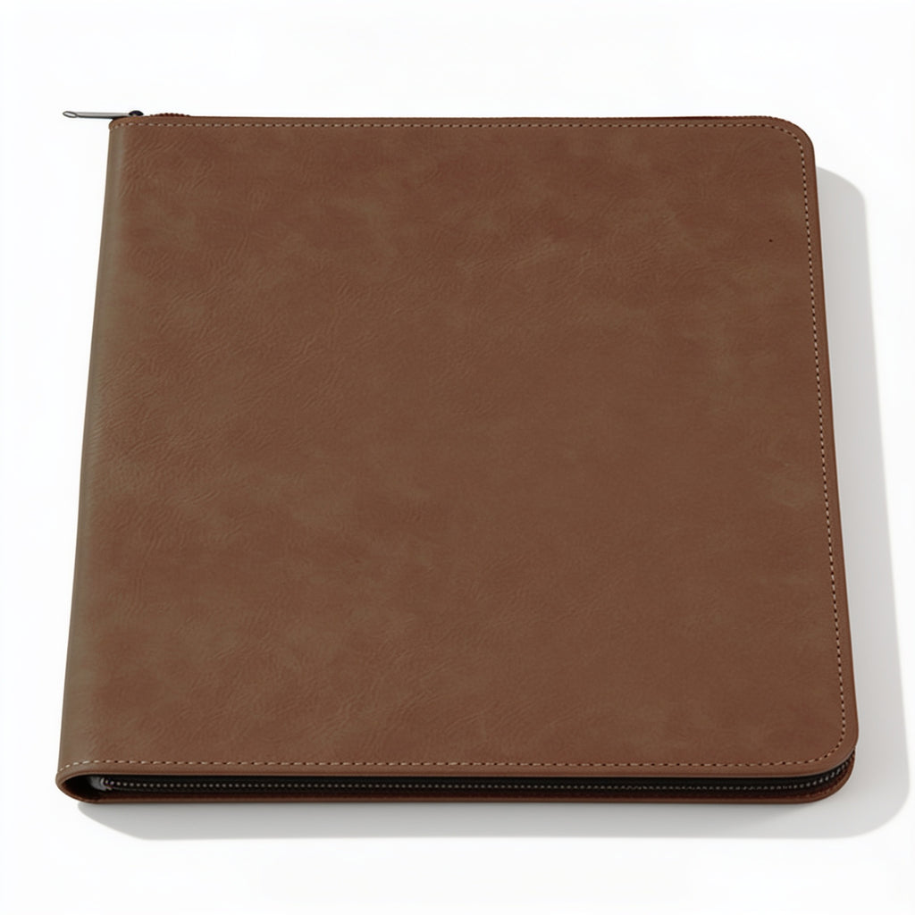 Dark Brown Leatherette Portfolio with Zipper blank-preview-flat