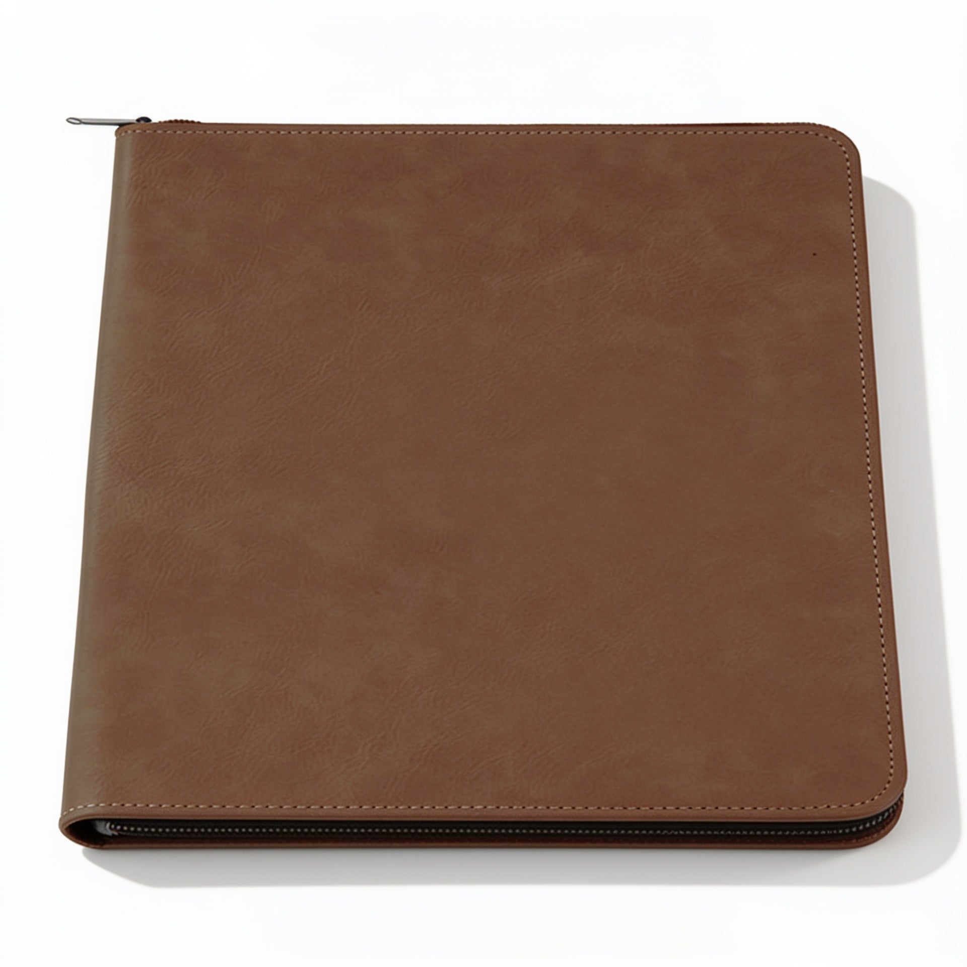 Dark Brown Leatherette Portfolio with Zipper blank-preview-flat