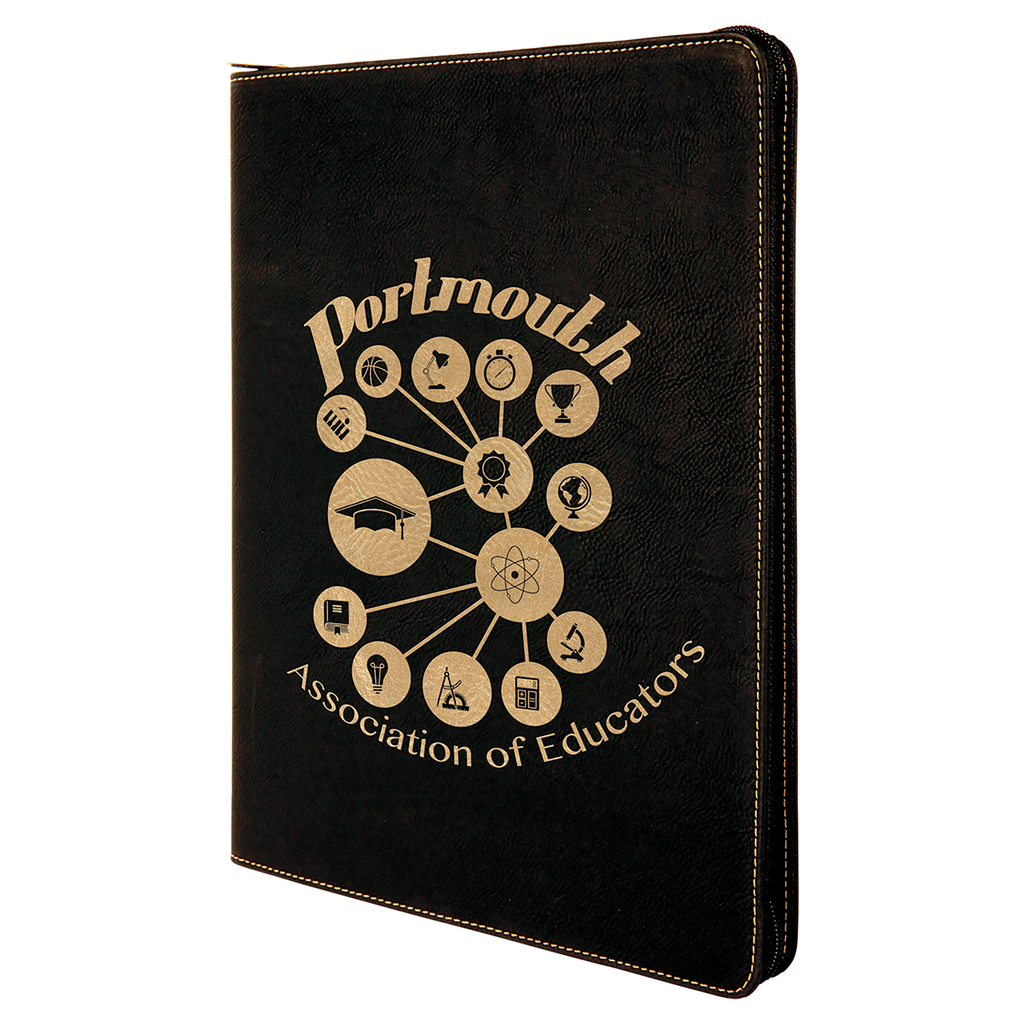 Black/Gold Leatherette Portfolio with Zipper