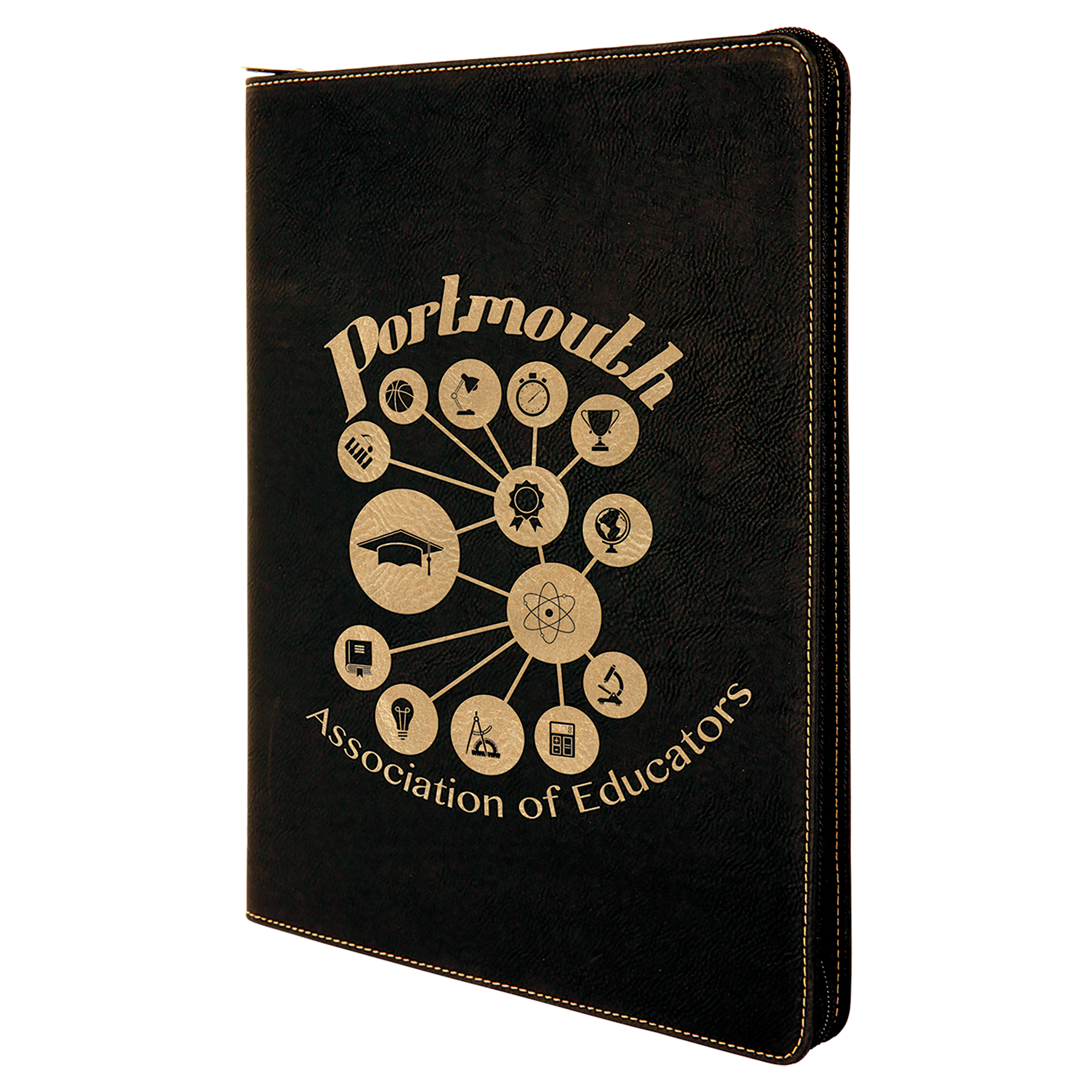 Black/Gold Leatherette Portfolio with Zipper
