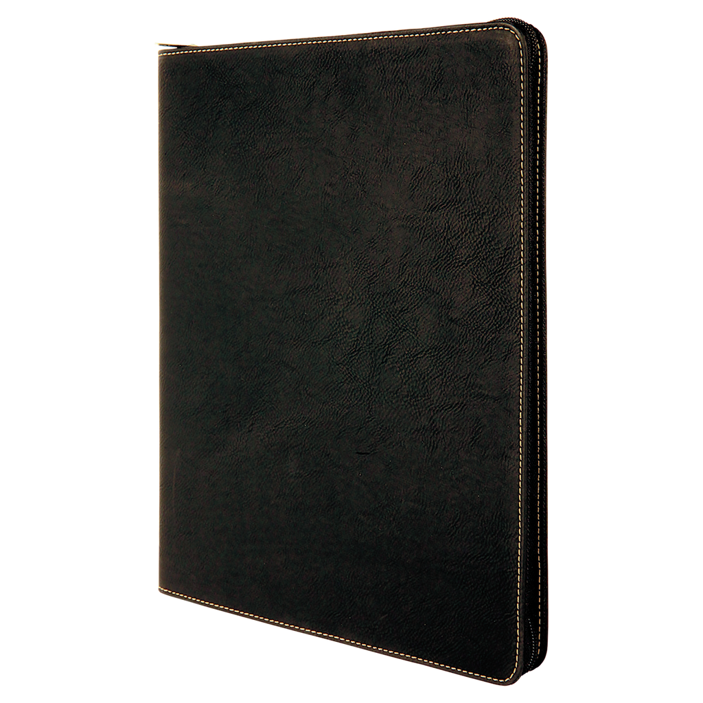 Black/Gold Leatherette Portfolio with Zipper blank-preview
