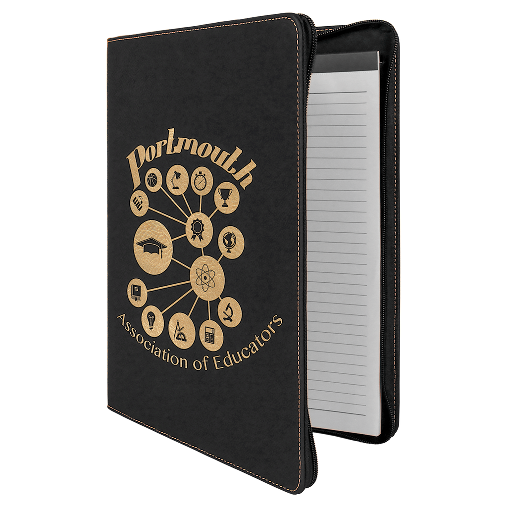 Black/Gold Leatherette Portfolio with Zipper