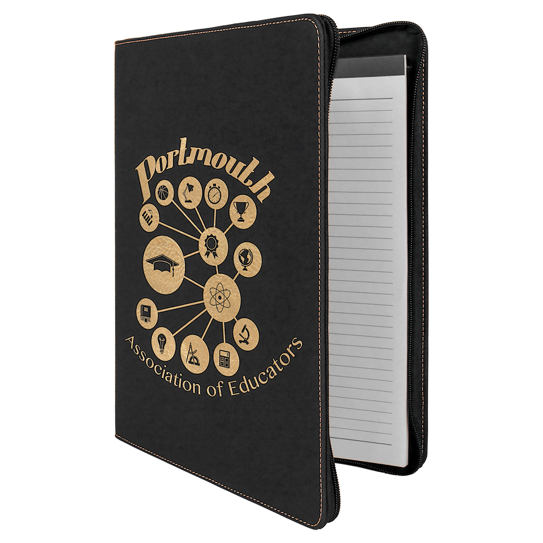 Black/Gold Leatherette Portfolio with Zipper