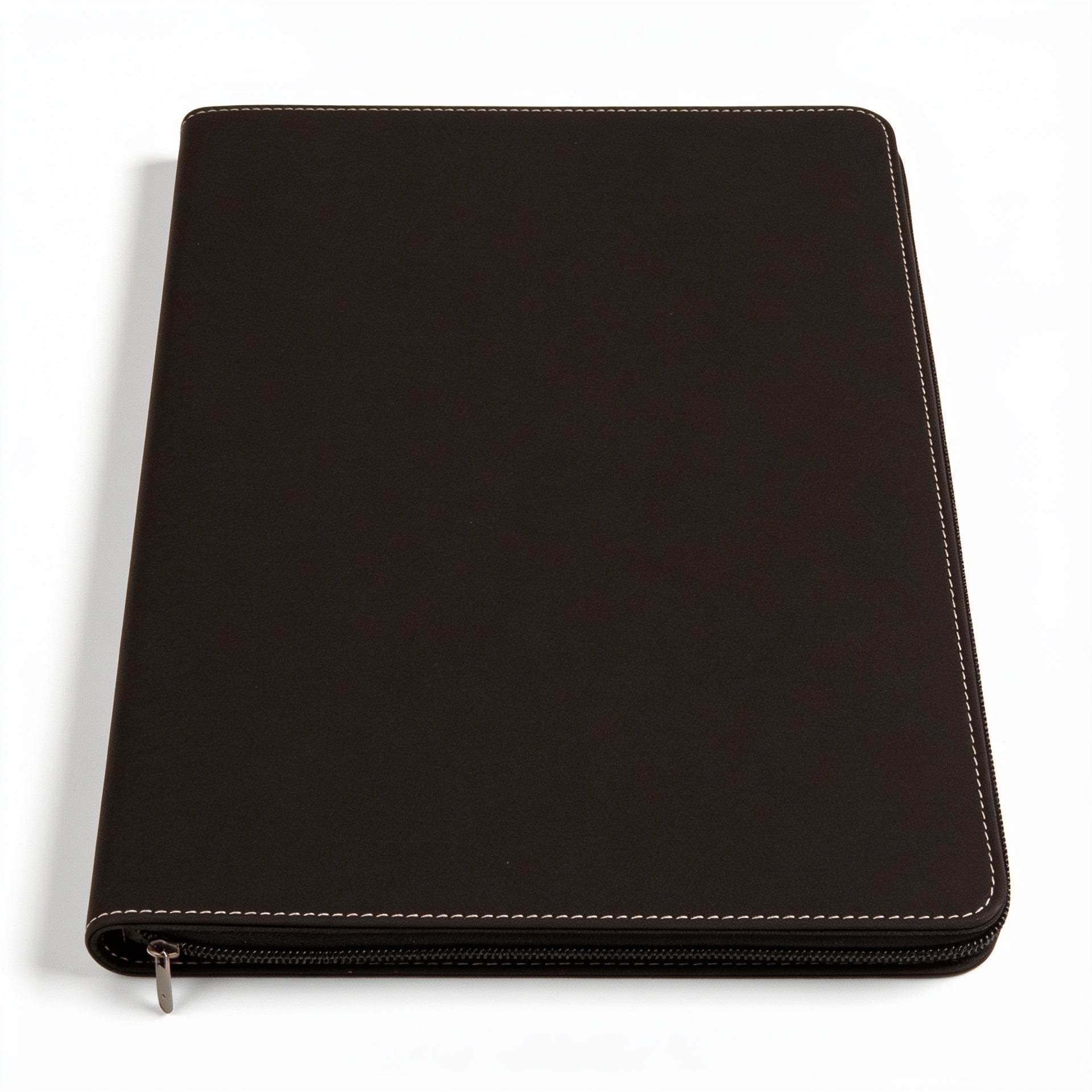 Black/Silver Leatherette Portfolio with Zipper blank-preview-flat