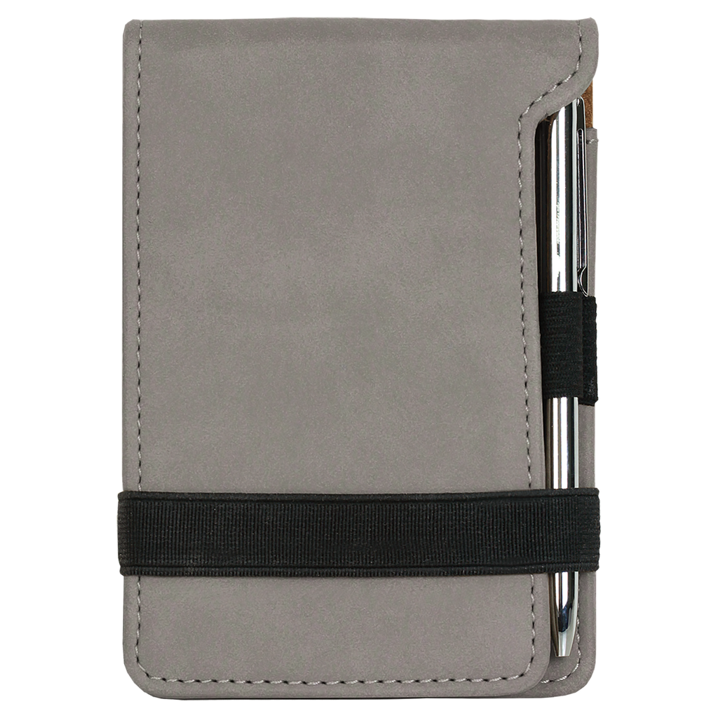 Gray Leatherette Mini Notepad with Pen blank-preview